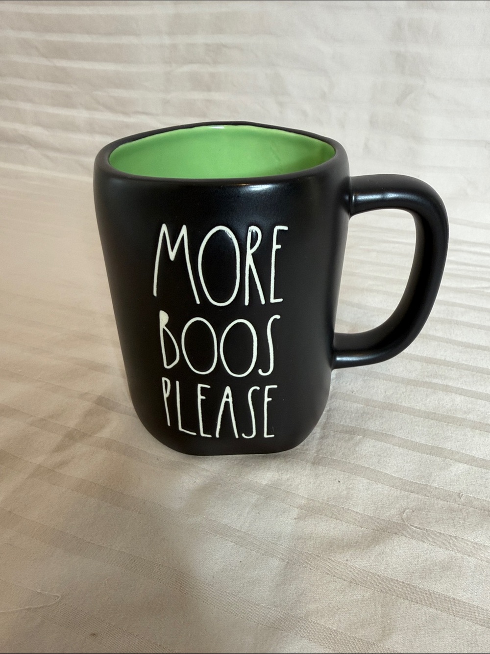 Rae Dunn Black Mug with Green Interior - MORE BOOS PLEASE